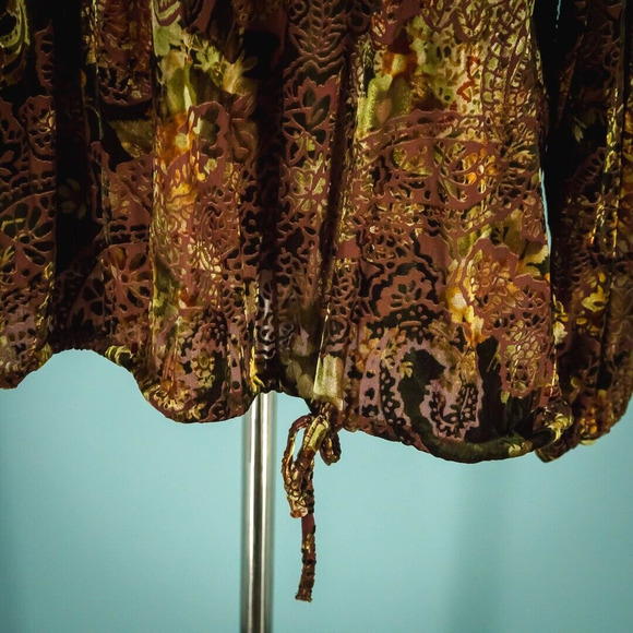 Chico's 3 Size XL Velvet Burn Out Drawstring Waist Scoop Neck Long Sleeve Polyes - Picture 2 of 6